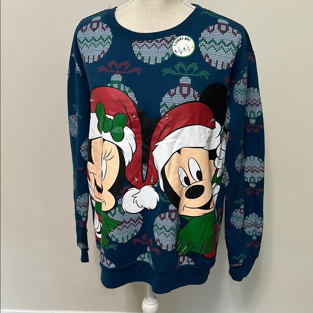 Disney Blue‎ Mickey and Minnie Sweater Lights Up NEW